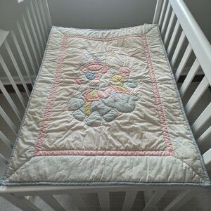 VTG House of Hatten Pastel Baby Quilt Embroidered Elephant Circus Clown 46”X35”